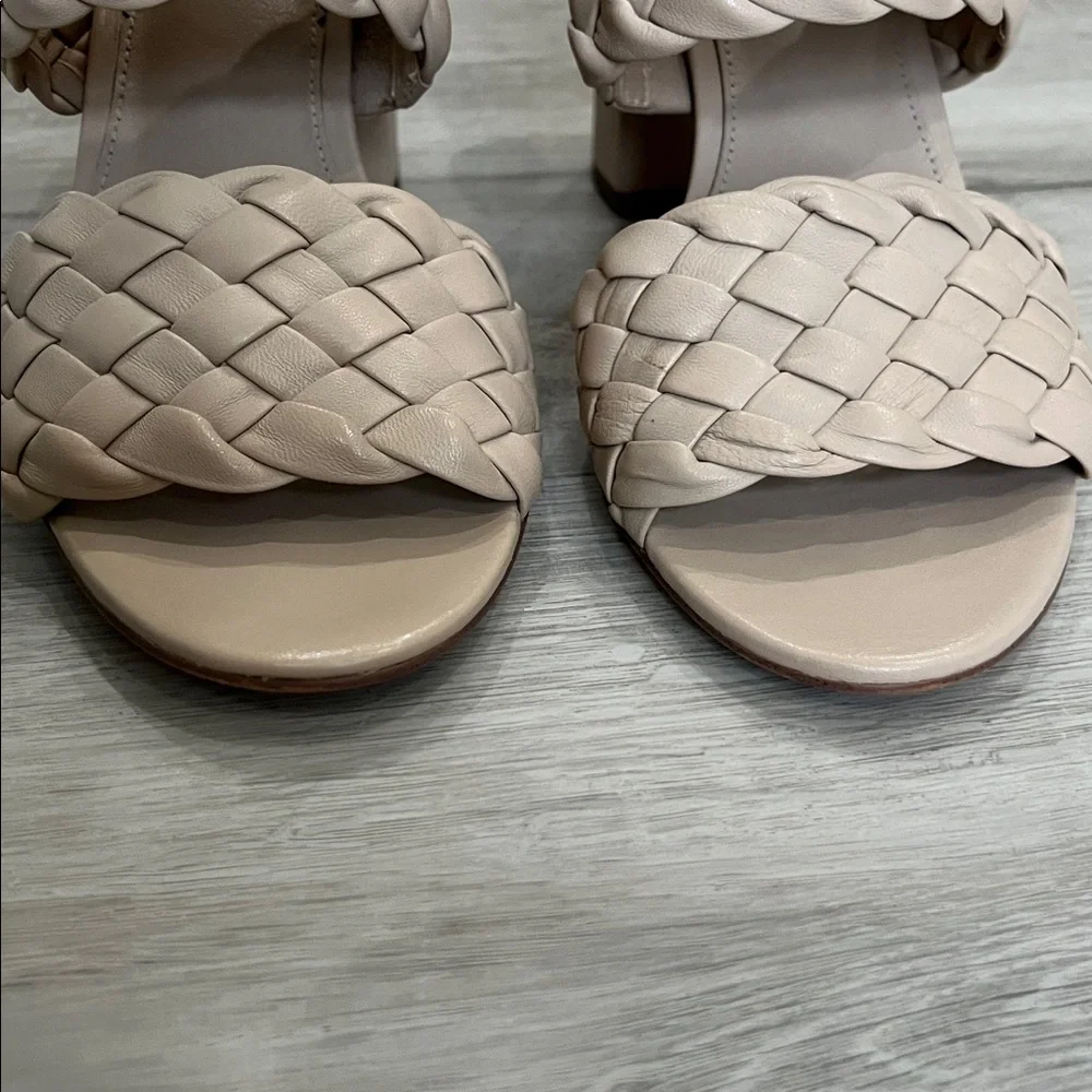 Sarto Braided Block Heel Sandals Beige Leather Womens‎ 7 Wedding Classic Chic